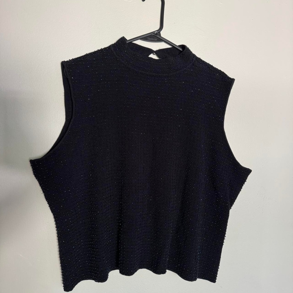 Vintage Liz Claiborne Collection Silk Blend Beaded Knit Top Black XL Y2K‎